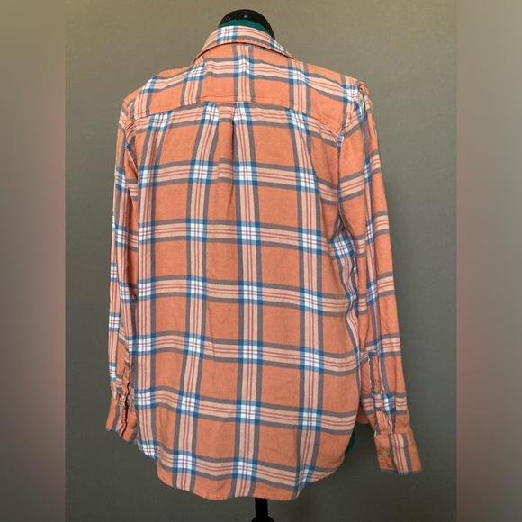 Abercrombie and Fitch flannel plaid shirt dark peach with blue M Medium - Picture 2 of 3